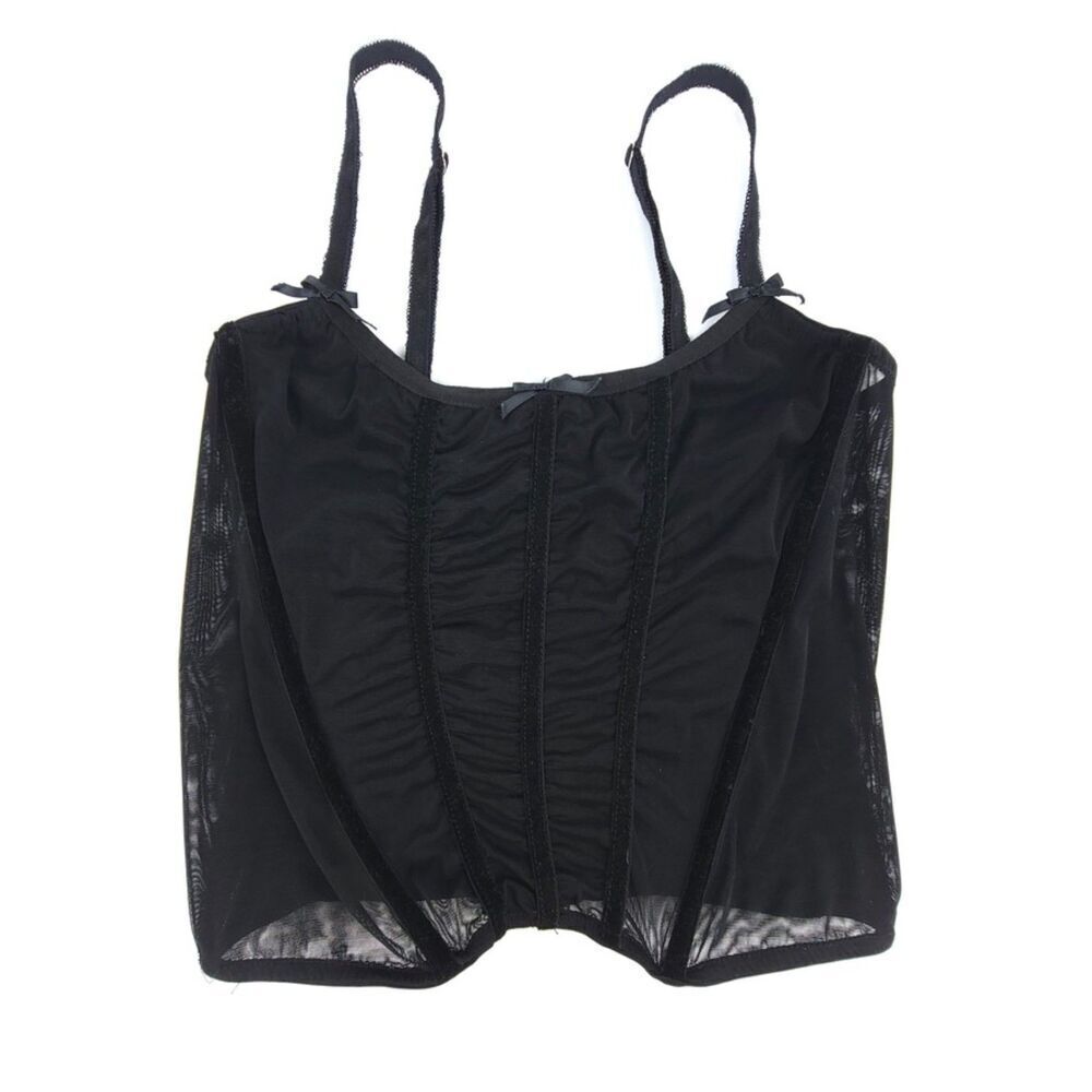 UNIF Device Boned Velvet Corset Mesh Lace Whimsigoth Large Black Moody 90s Y2k